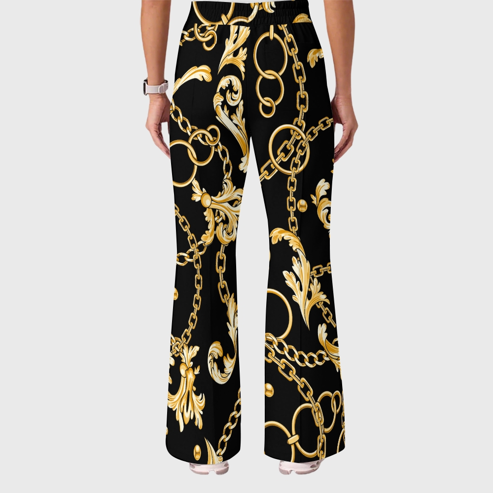 Women's Casual Shirt Collar Metal Chain Printed Scrub Set ST9123