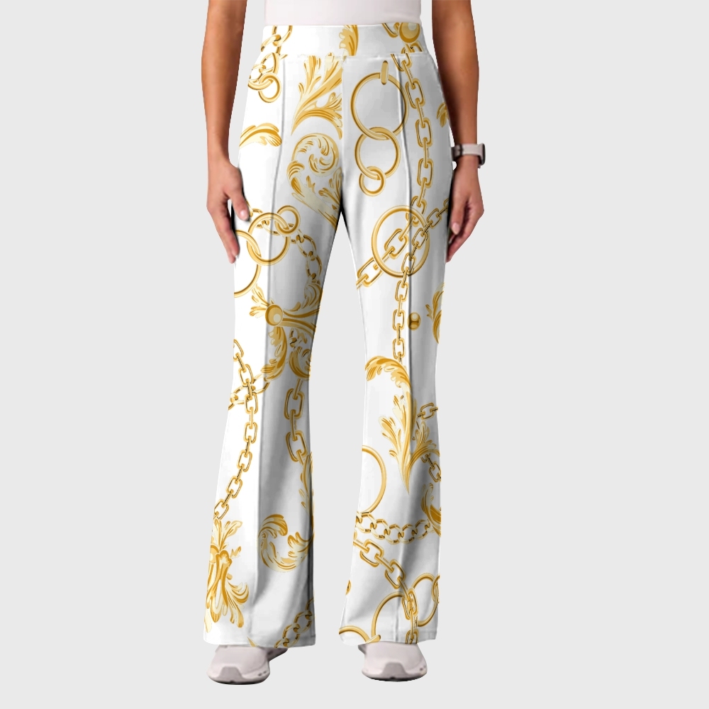 Women's Casual Shirt Collar Metal Chain Printed Scrub Set ST9124