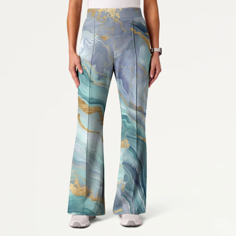 Women's Casual Shirt Collar Marble Printed Scrub Set ST9125