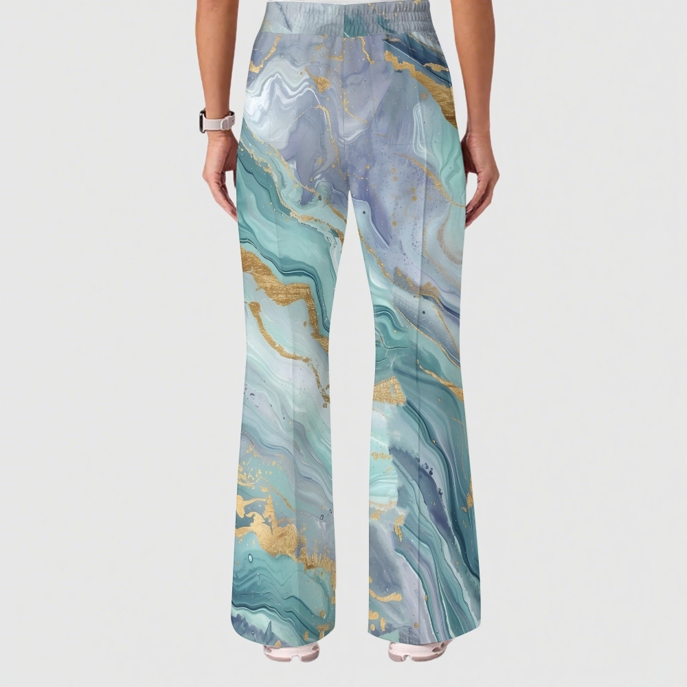 Women's Casual Shirt Collar Marble Printed Scrub Set ST9125