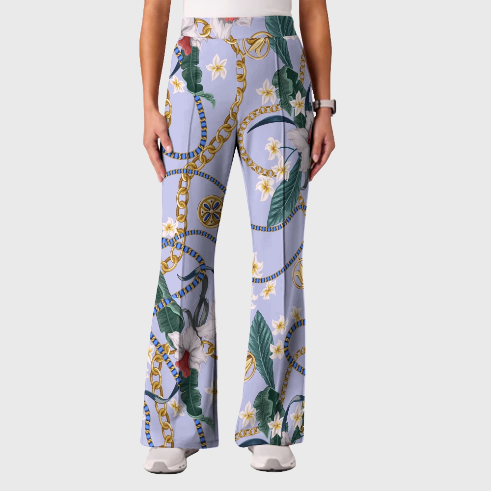 Women's Casual Shirt Collar Metal Chain Printed Scrub Set ST9126