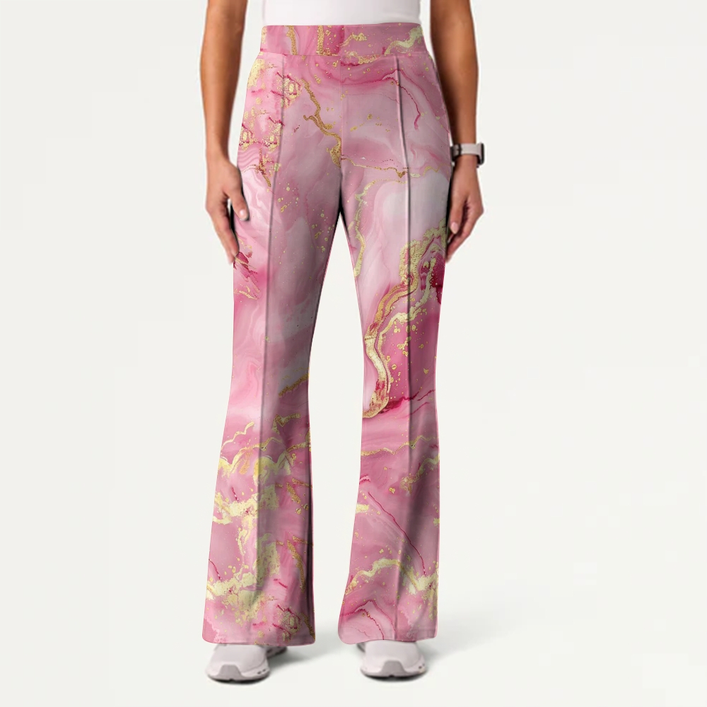 Women's Casual Shirt Collar Marble Printed Scrub Set ST9127