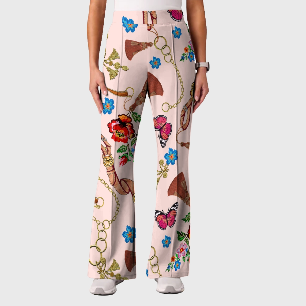 Women's Casual Shirt Collar Metal Chain Printed Scrub Set ST9128