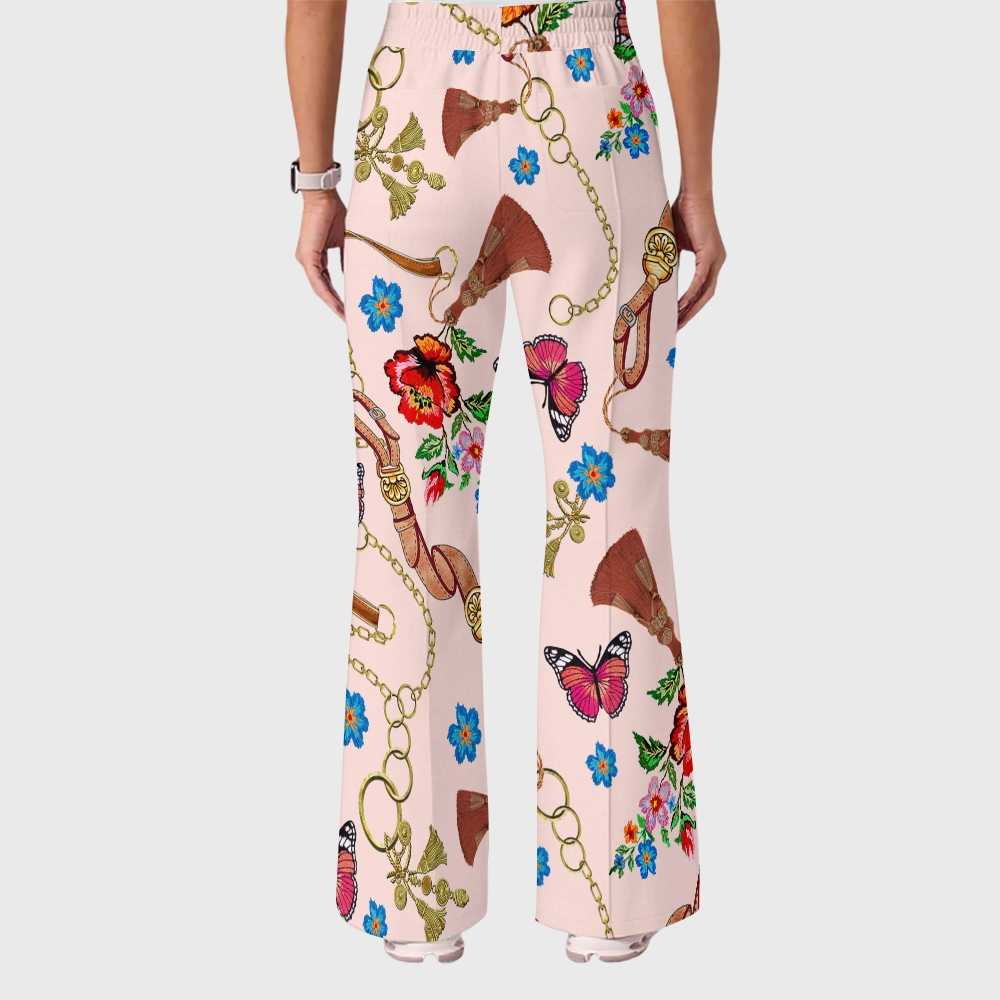 Women's Casual Shirt Collar Metal Chain Printed Scrub Set ST9128