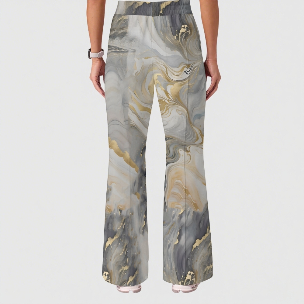 Women's Casual Shirt Collar Marble Printed Scrub Set ST9129