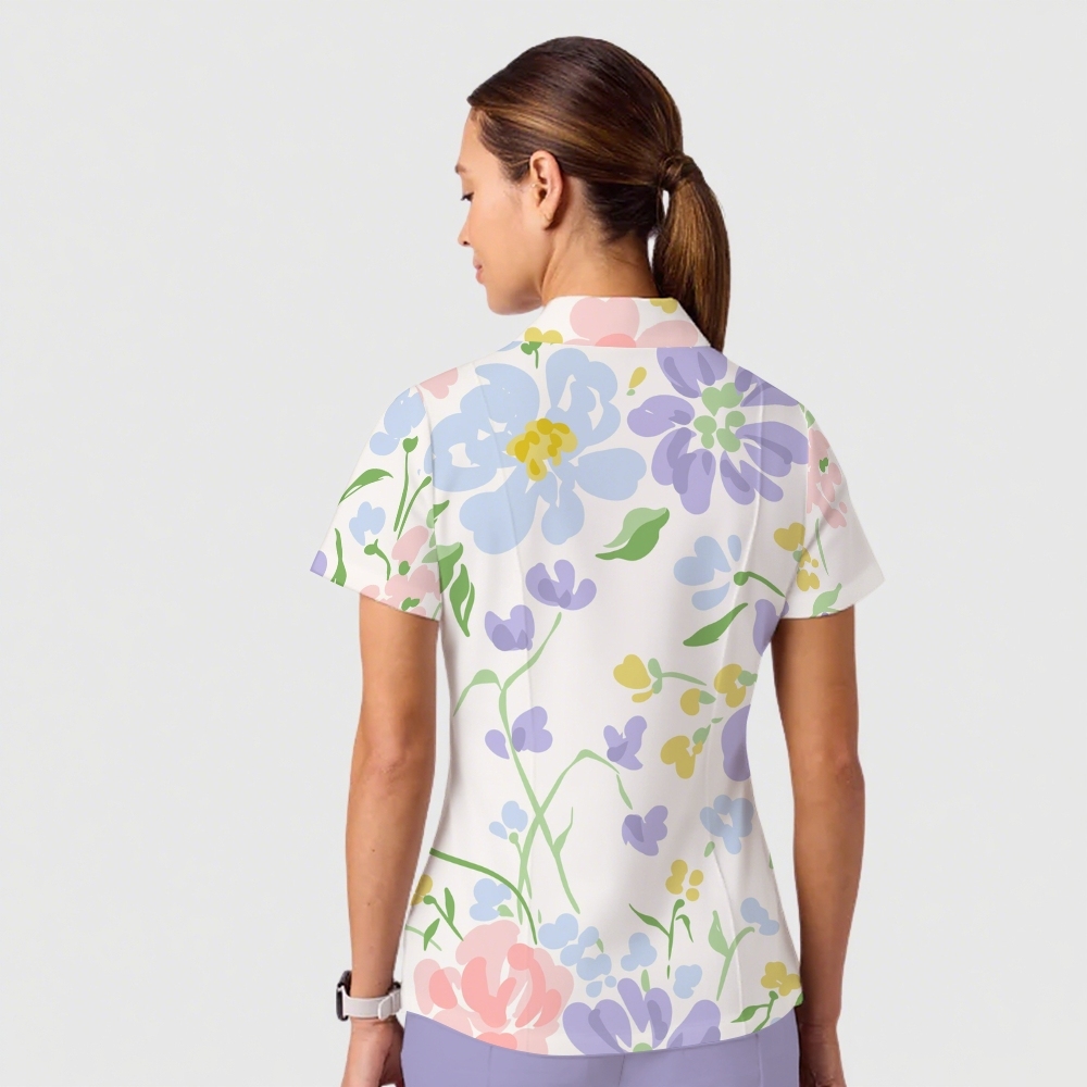Women's Casual Shirt Collar Flower Printed Scrub Set ST91213