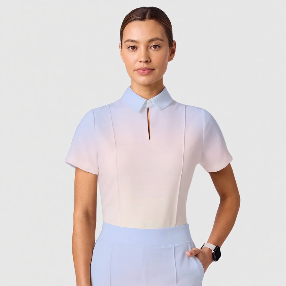 Women's Casual Shirt Collar Gradient Printed Scrub Set ST91214