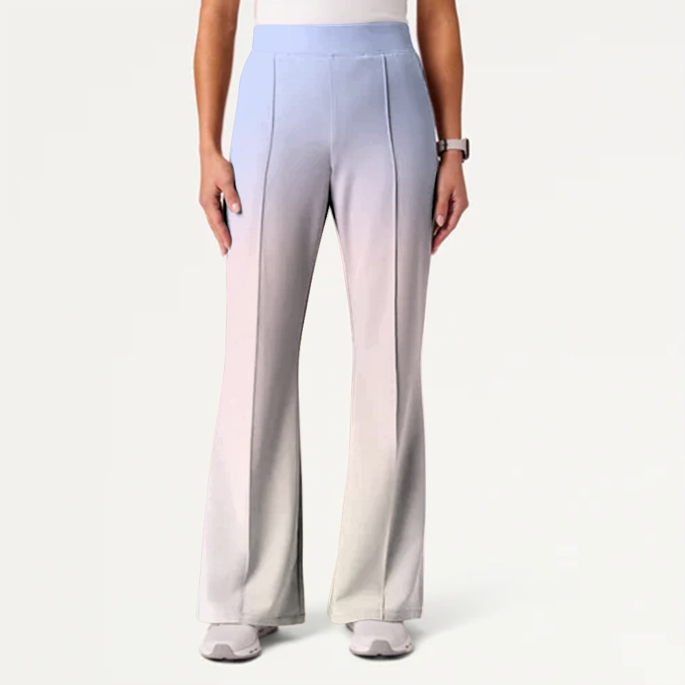 Women's Casual Shirt Collar Gradient Printed Scrub Set ST91214