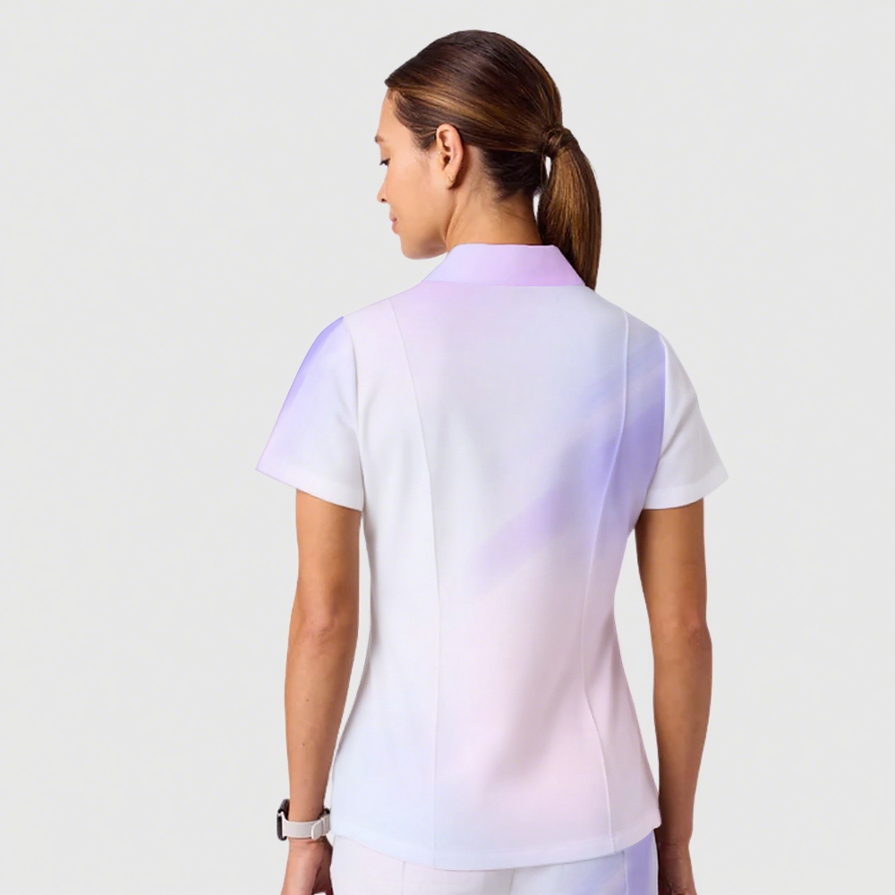 Women's Casual Shirt Collar Gradient Printed Scrub Set ST91215