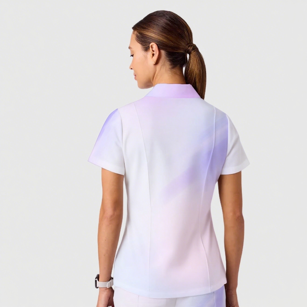 Women's Casual Shirt Collar Gradient Printed Scrub Set ST91215