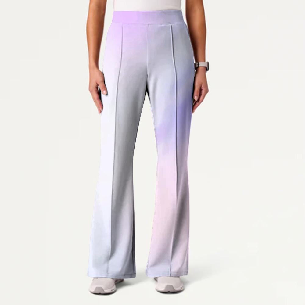 Women's Casual Shirt Collar Gradient Printed Scrub Set ST91215