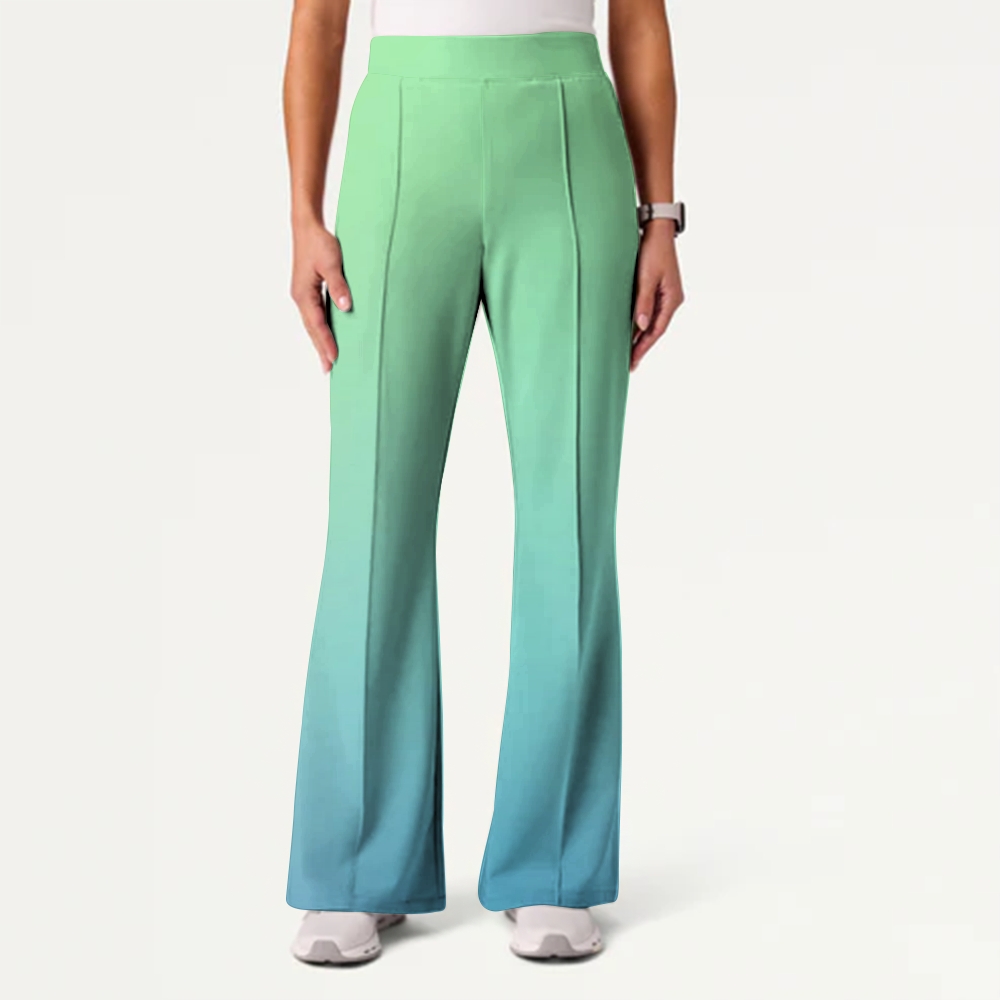 Women's Casual Shirt Collar Gradient Printed Scrub Set ST91216