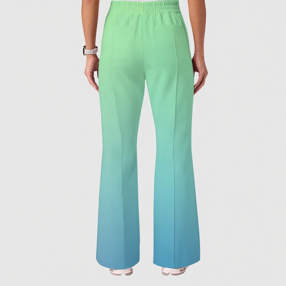 Women's Casual Shirt Collar Gradient Printed Scrub Set ST91216