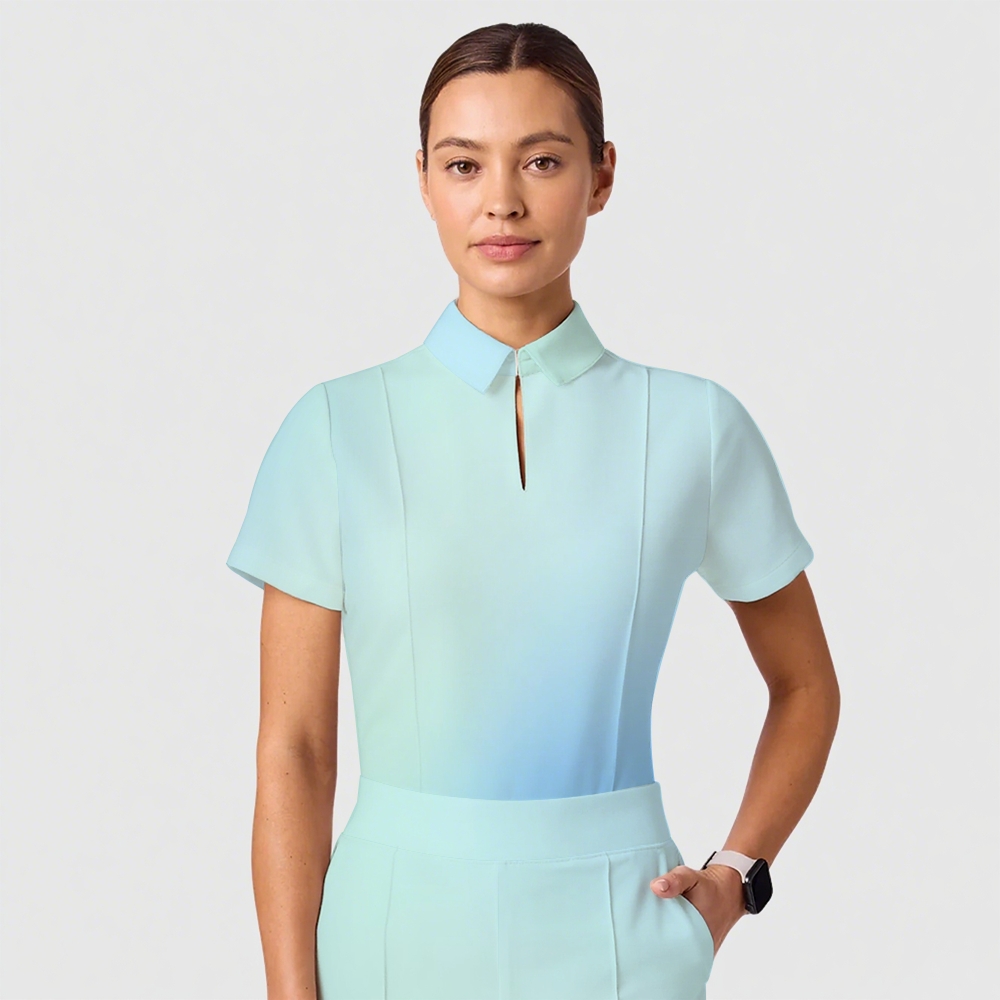 Women's Casual Shirt Collar Gradient Printed Scrub Set ST91217