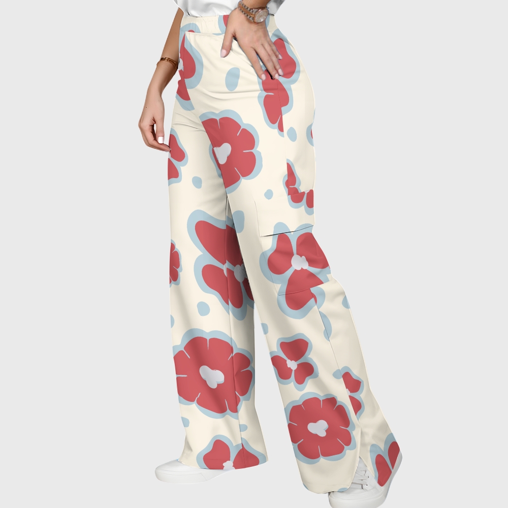 Women's Stand-Up Tie Zipper Floral Printed Scrub Set SF9121