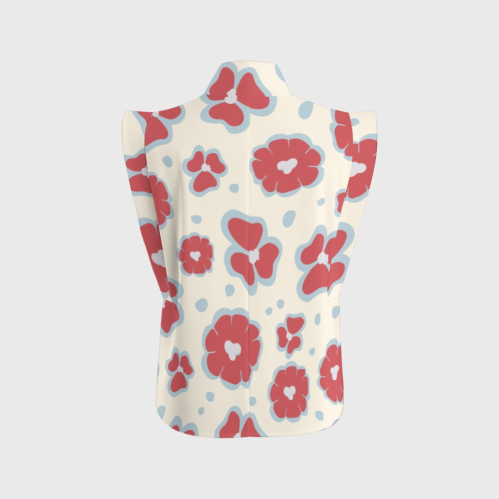 Women's Stand-Up Tie Zipper Floral Printed Scrub Set SF9121