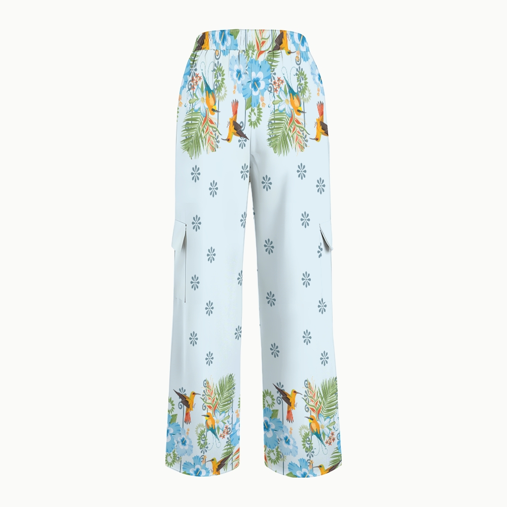 Women's Stand-Up Tie Zipper Floral Printed Scrub Set SF9127