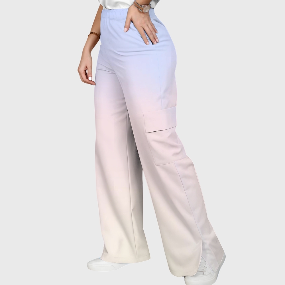 Women's Stand-Up Tie Zipper Gradient Printed Scrub Set SF9129