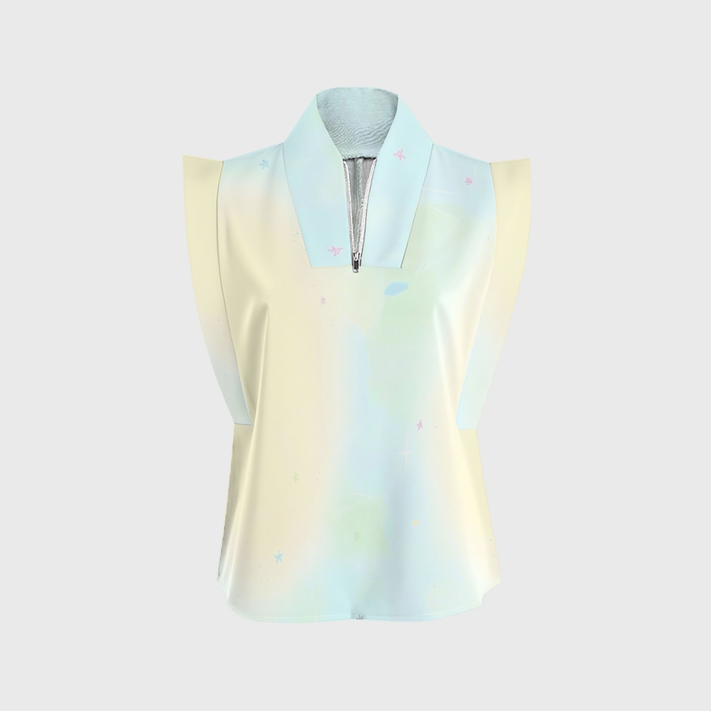 Women's Stand-Up Tie Zipper Gradient Printed Scrub Set SF91210