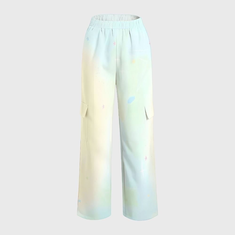 Women's Stand-Up Tie Zipper Gradient Printed Scrub Set SF91210