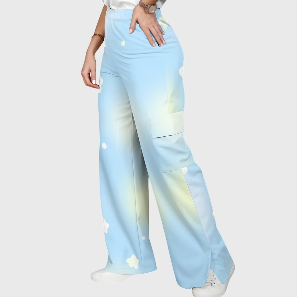 Women's Stand-Up Tie Zipper Gradient Printed Scrub Set SF91211