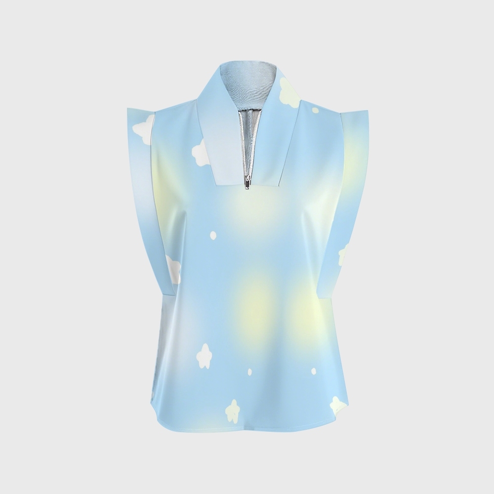 Women's Stand-Up Tie Zipper Gradient Printed Scrub Set SF91211