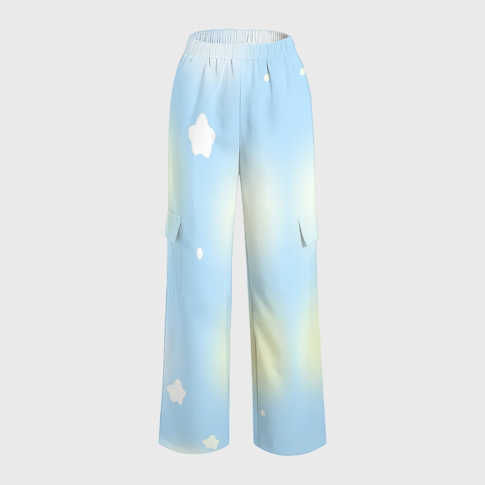 Women's Stand-Up Tie Zipper Gradient Printed Scrub Set SF91211