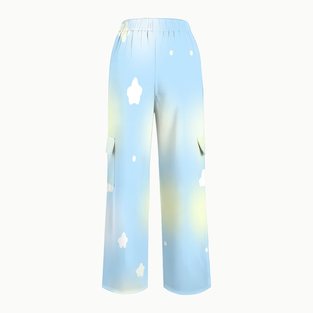 Women's Stand-Up Tie Zipper Gradient Printed Scrub Set SF91211