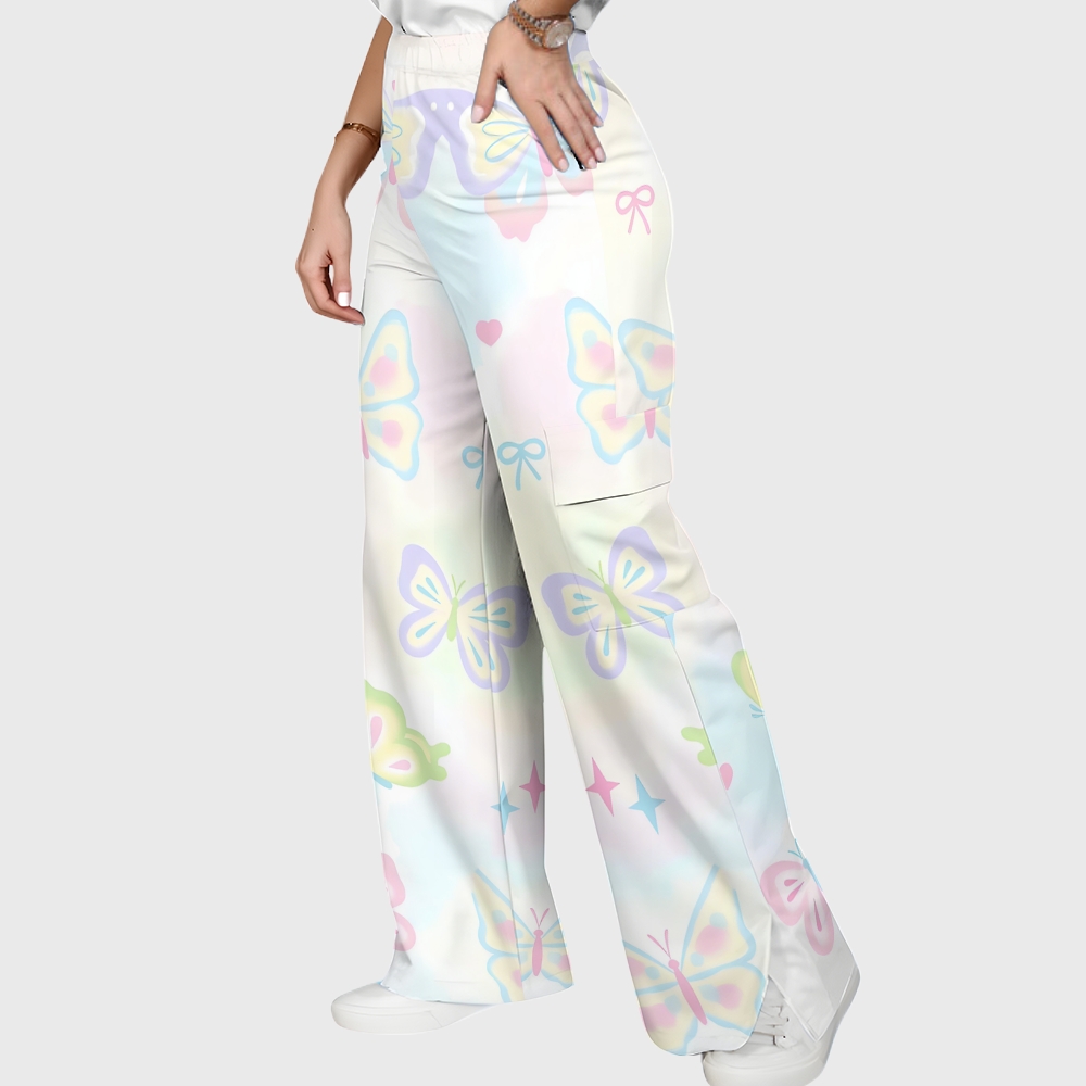 Women's Stand-Up Tie Zipper Gradient Printed Scrub Set SF91212