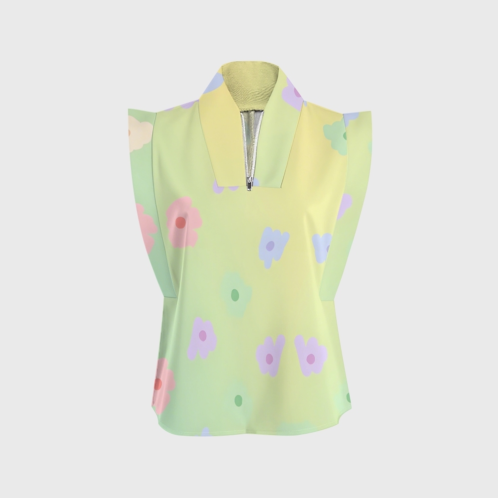 Women's Stand-Up Tie Zipper Gradient Printed Scrub Set SF91213