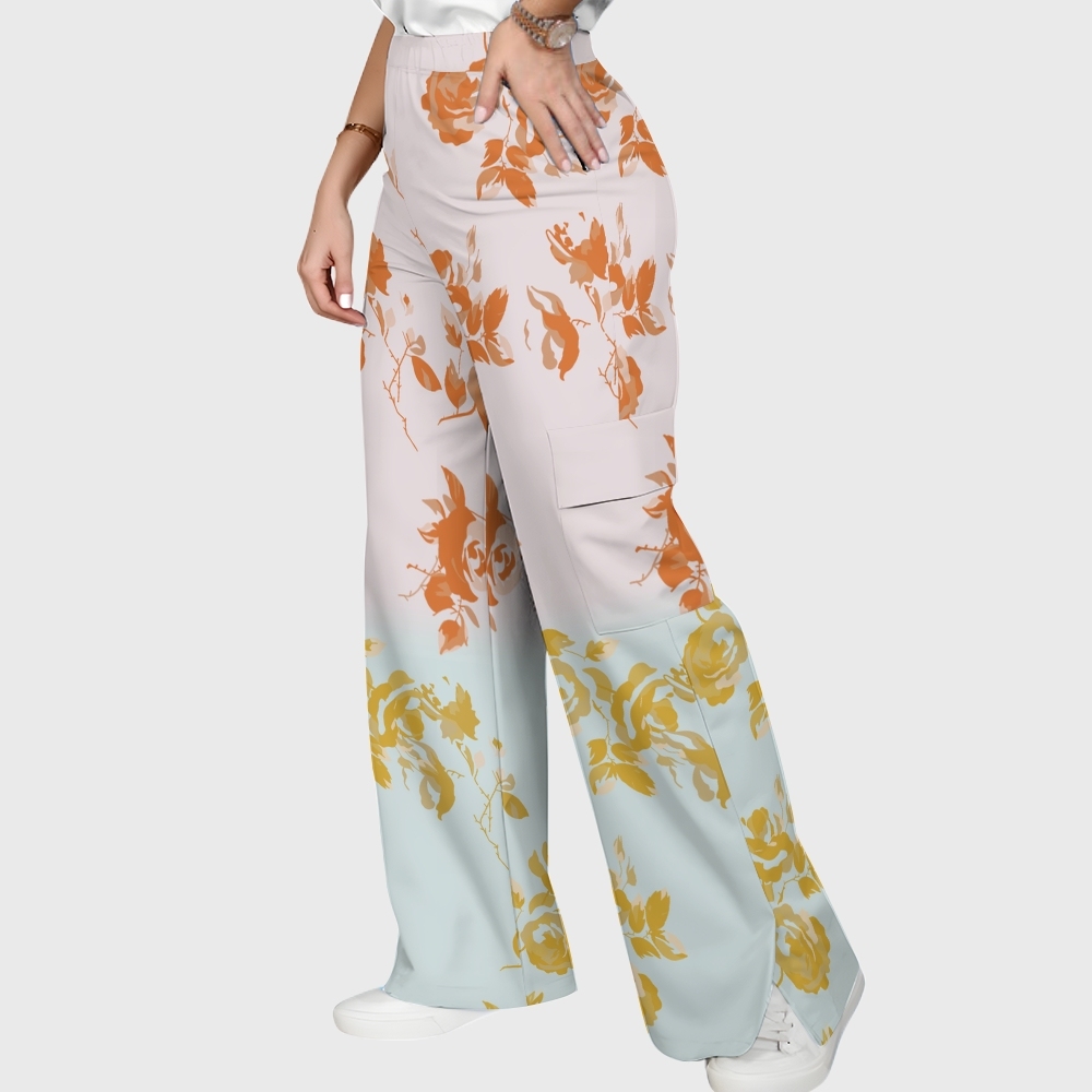 Women's Stand-Up Tie Zipper Gradient Printed Scrub Set SF91214