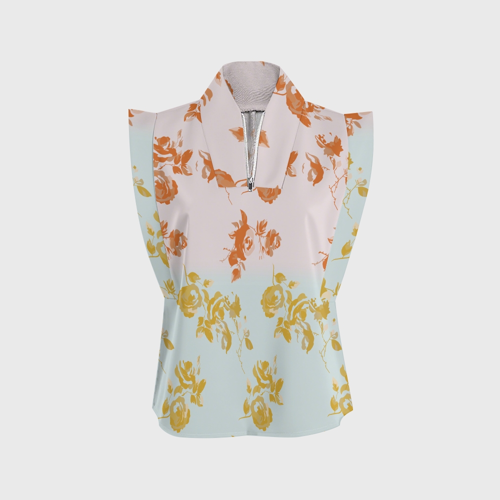 Women's Stand-Up Tie Zipper Gradient Printed Scrub Set SF91214