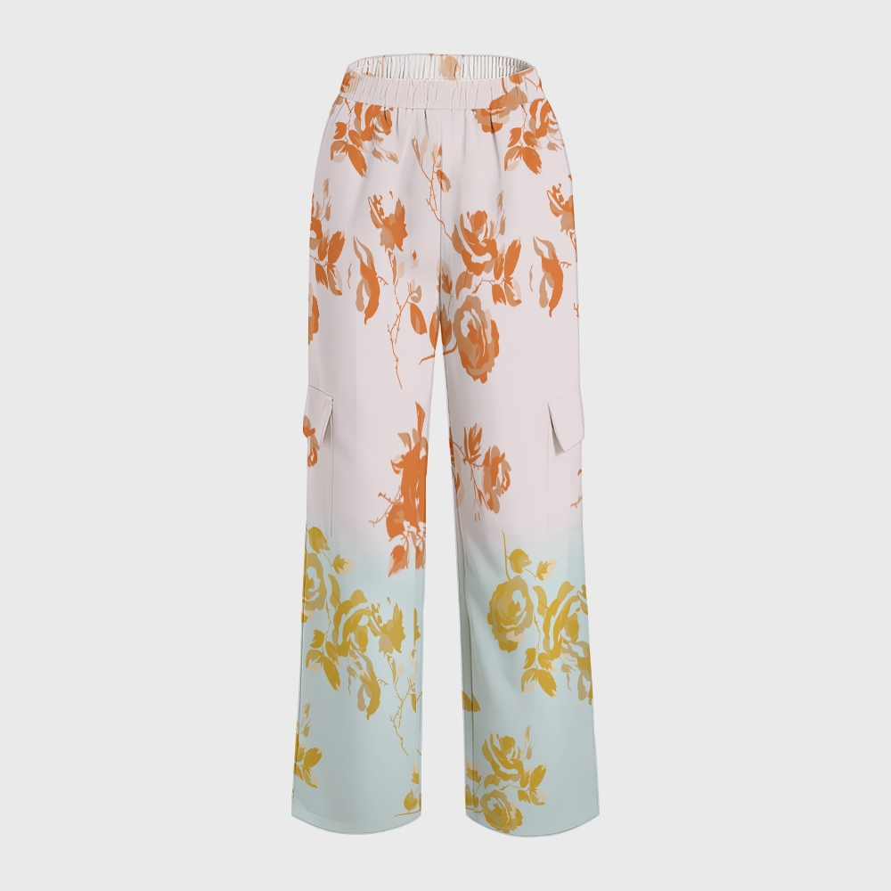 Women's Stand-Up Tie Zipper Gradient Printed Scrub Set SF91214