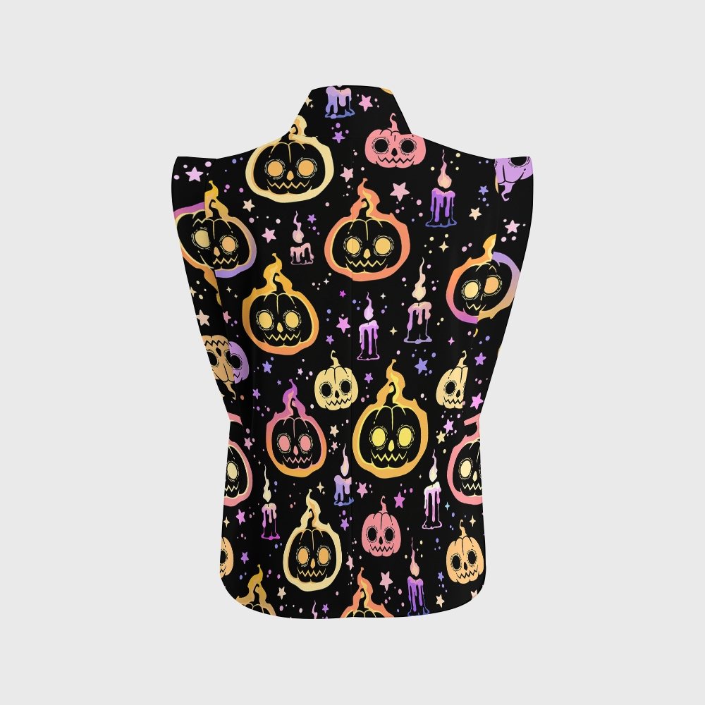Women's Stand-Up Tie Zipper Halloween Printed Scrub Set SF91215