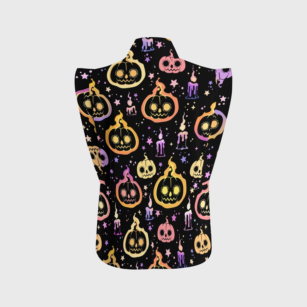 Women's Stand-Up Tie Zipper Halloween Printed Scrub Set SF91215