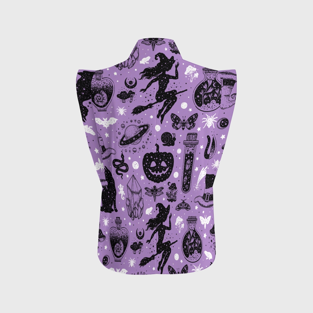 Women's Stand-Up Tie Zipper Halloween Printed Scrub Set SF91216