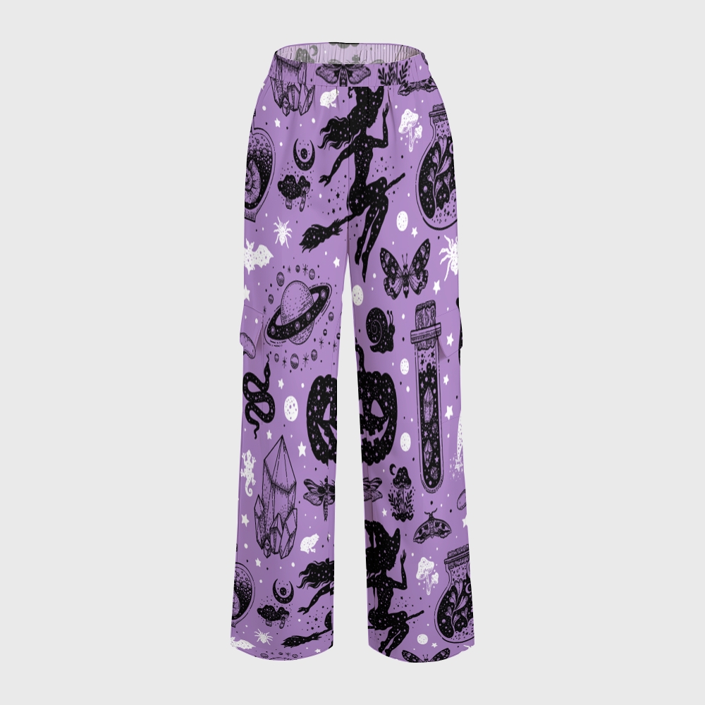 Women's Stand-Up Tie Zipper Halloween Printed Scrub Set SF91216