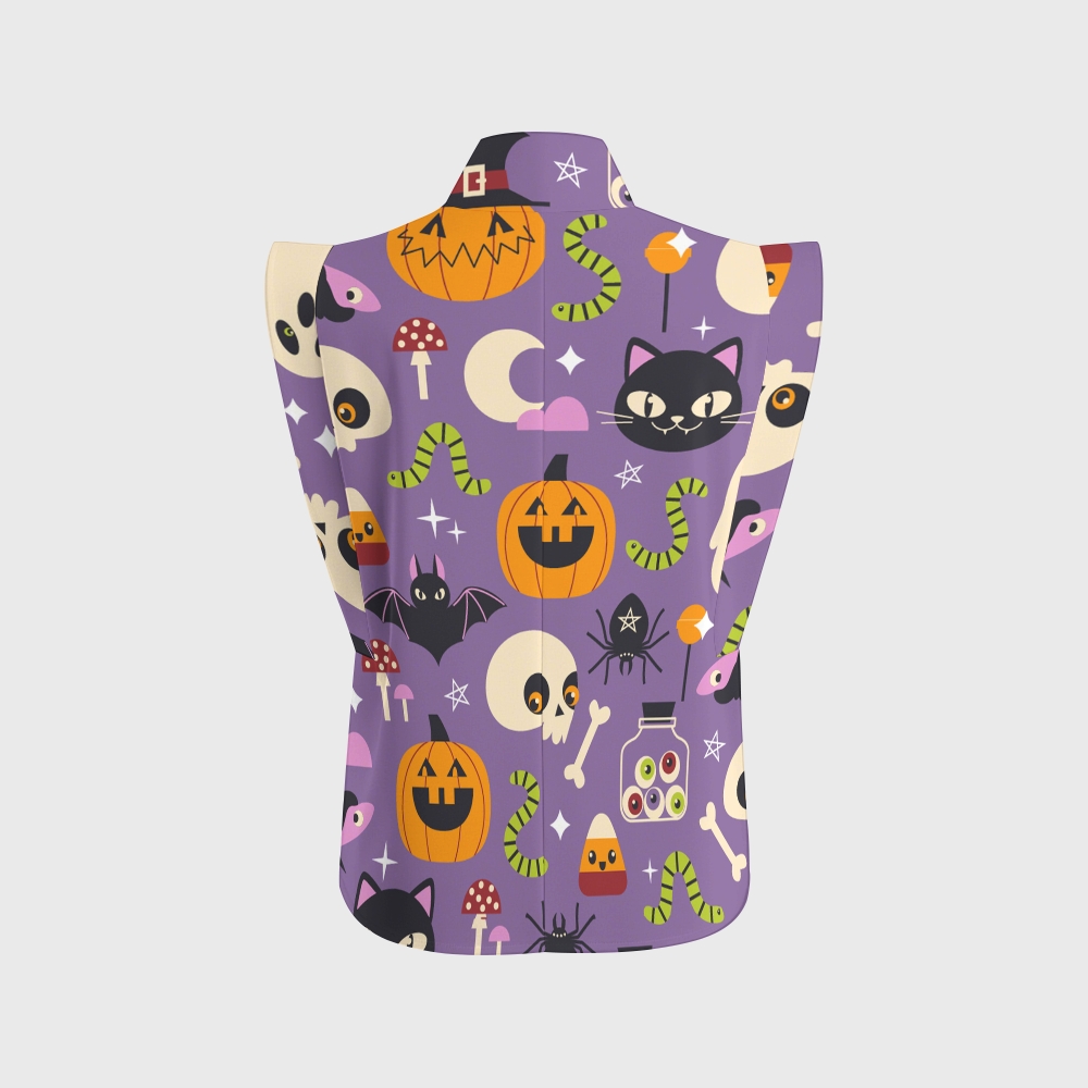 Women's Stand-Up Tie Zipper Halloween Printed Scrub Set SF91217