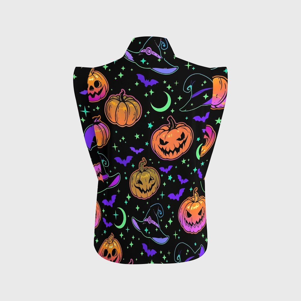Women's Stand-Up Tie Zipper Halloween Printed Scrub Set SF91218