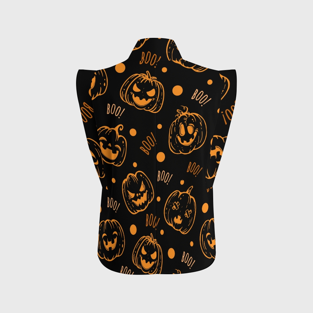 Women's Stand-Up Tie Zipper Halloween Printed Scrub Set SF91219