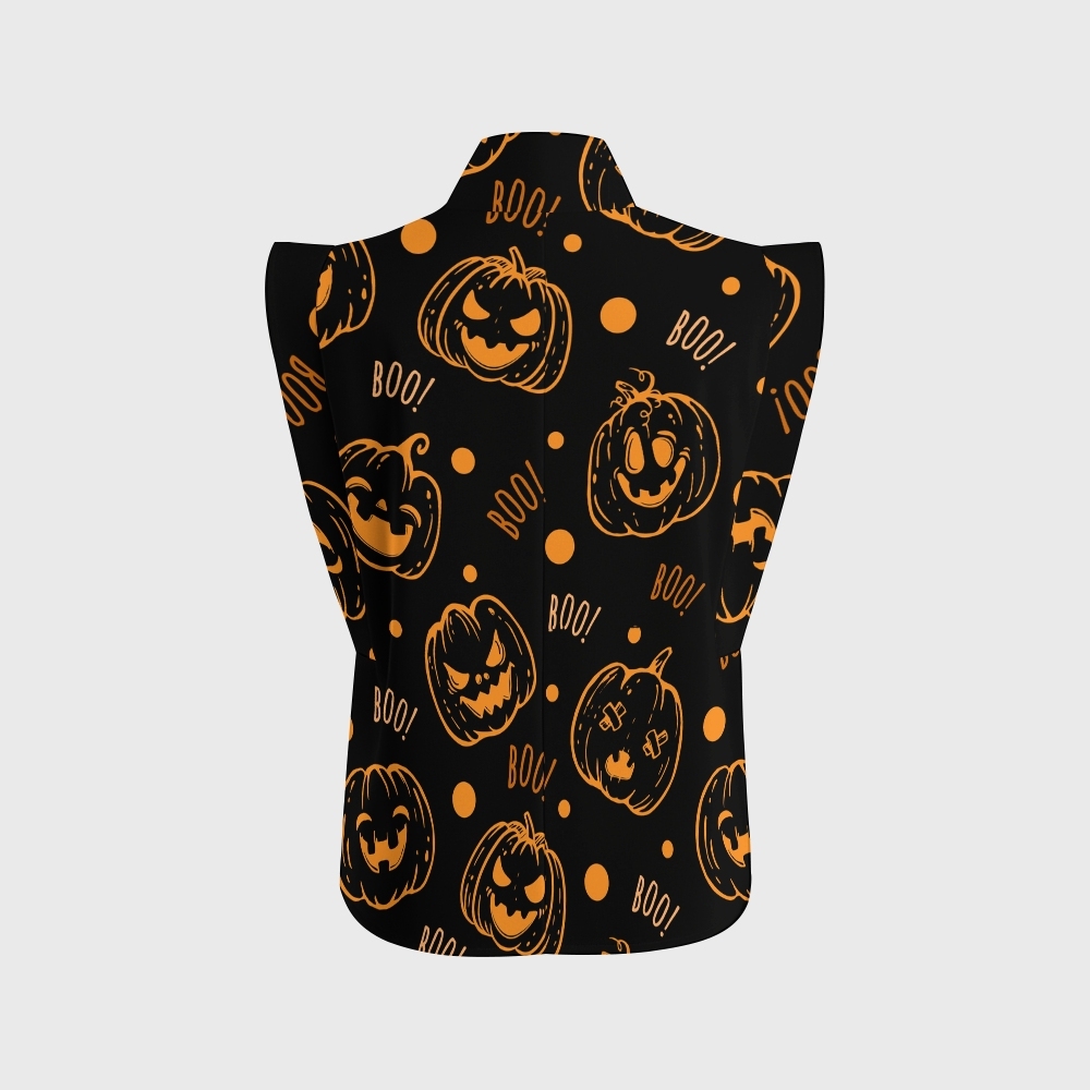 Women's Stand-Up Tie Zipper Halloween Printed Scrub Set SF91219