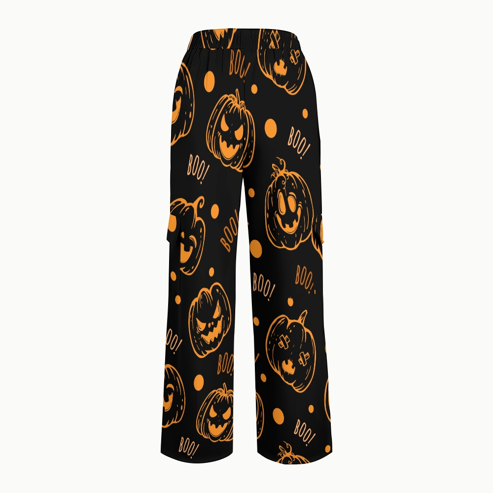 Women's Stand-Up Tie Zipper Halloween Printed Scrub Set SF91219
