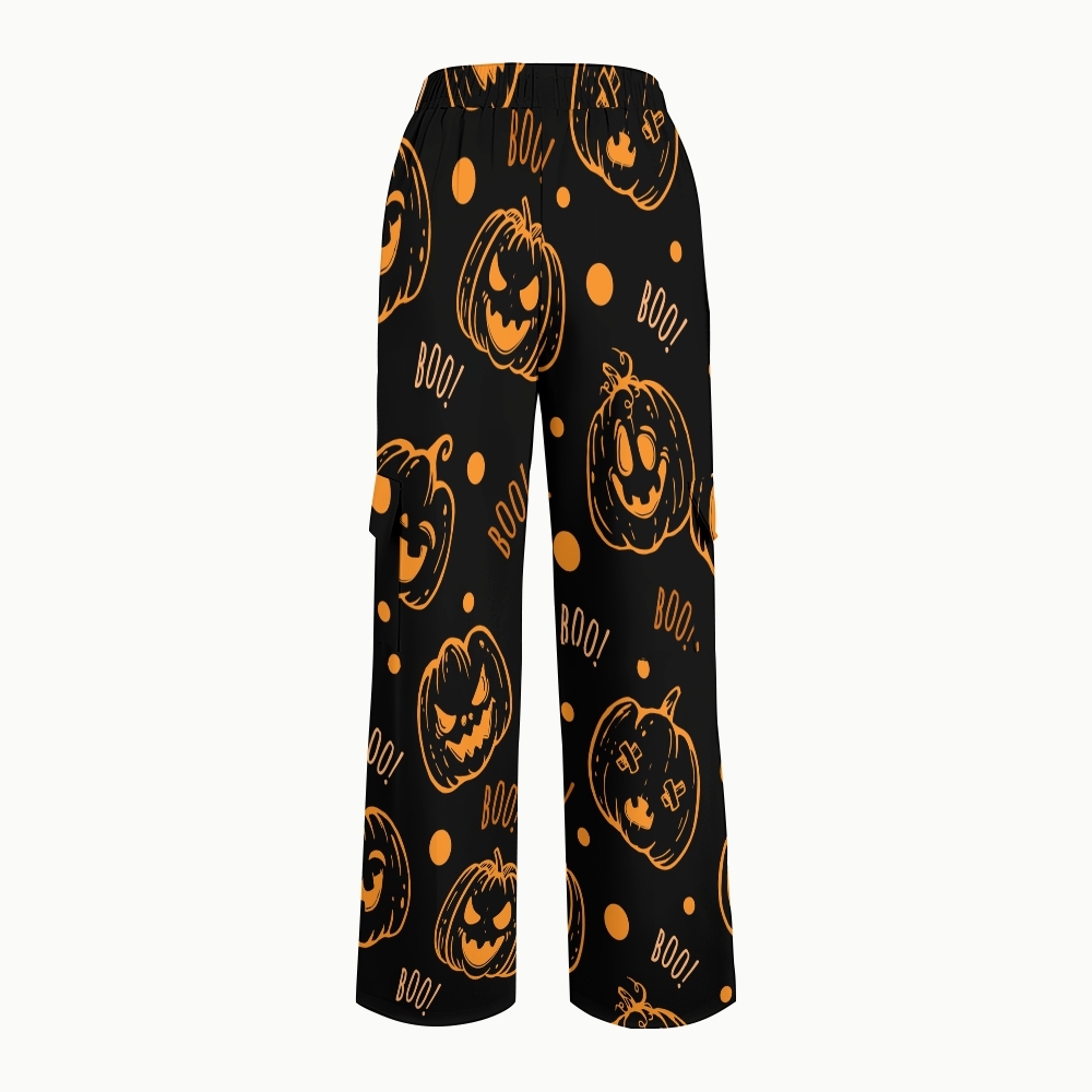 Women's Stand-Up Tie Zipper Halloween Printed Scrub Set SF91219