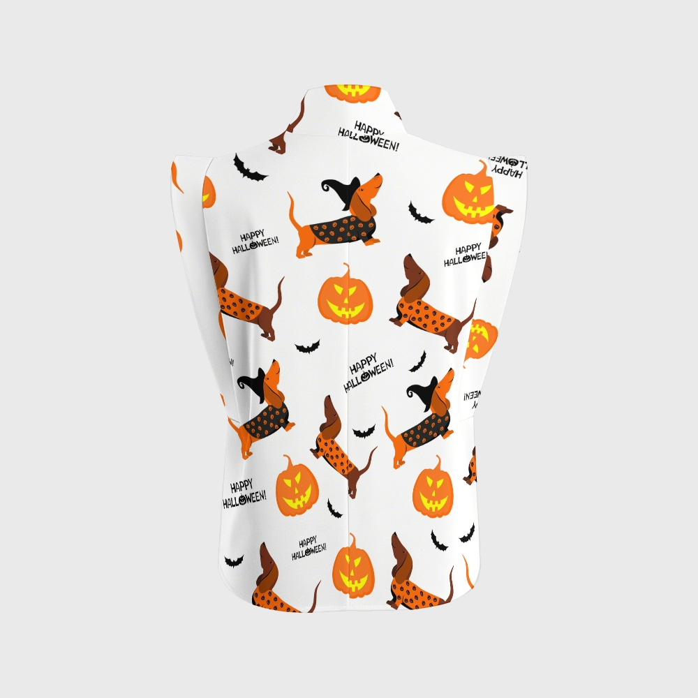 Women's Stand-Up Tie Zipper Halloween Printed Scrub Set SF91221