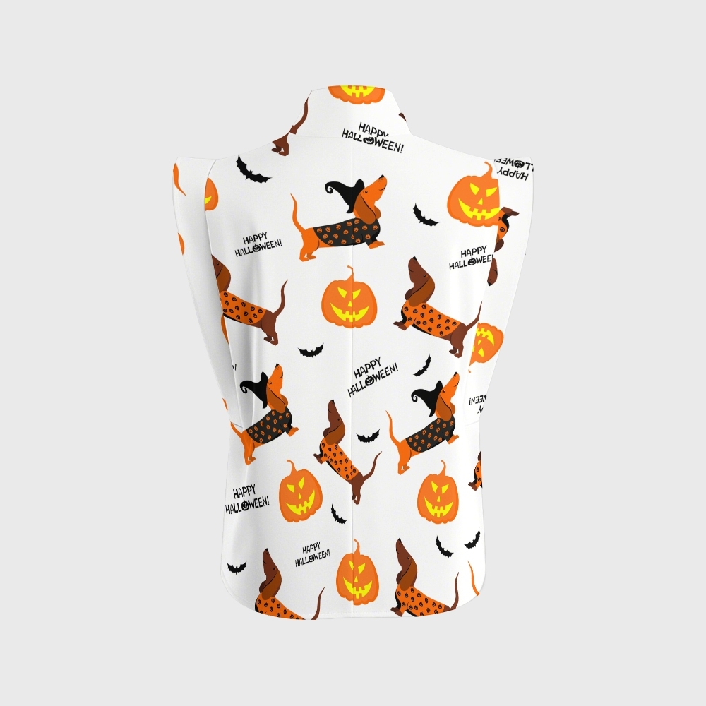 Women's Stand-Up Tie Zipper Halloween Printed Scrub Set SF91221