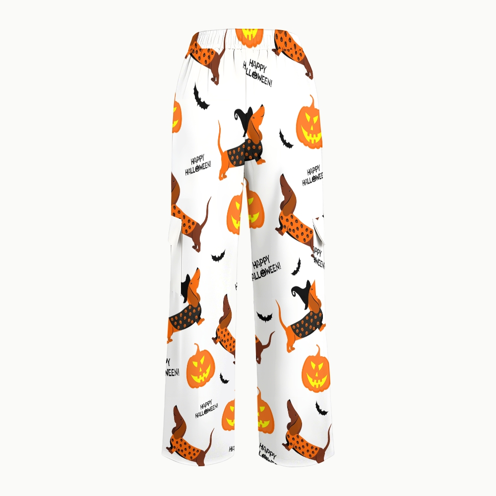 Women's Stand-Up Tie Zipper Halloween Printed Scrub Set SF91221