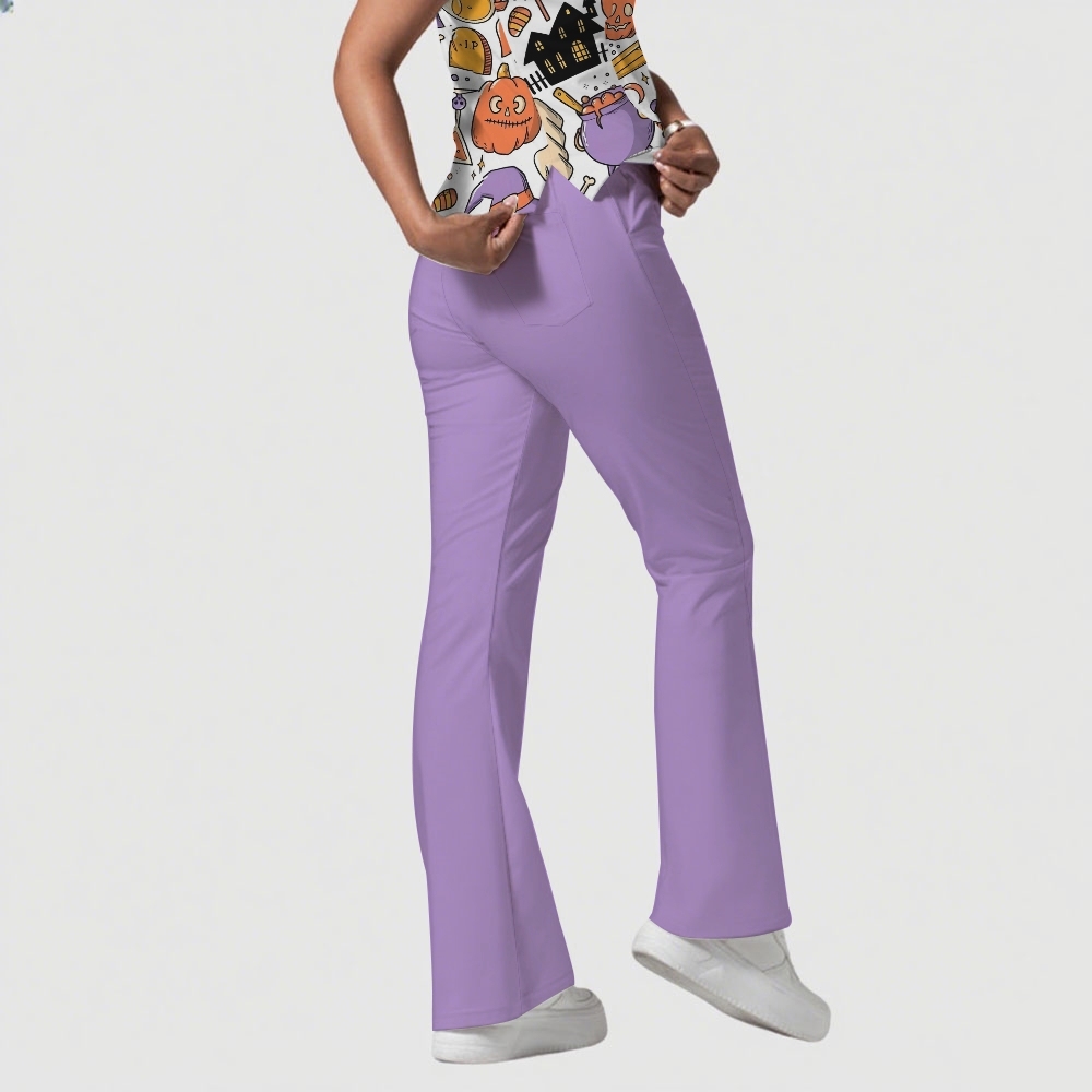 Women's Stand-Up Tie Zipper Cartoon Printed Scrub Set ST9121