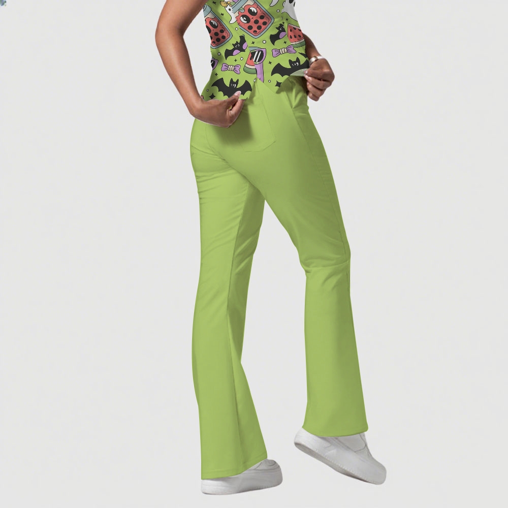 Women's Stand-Up Tie Zipper Cartoon Printed Scrub Set ST9125