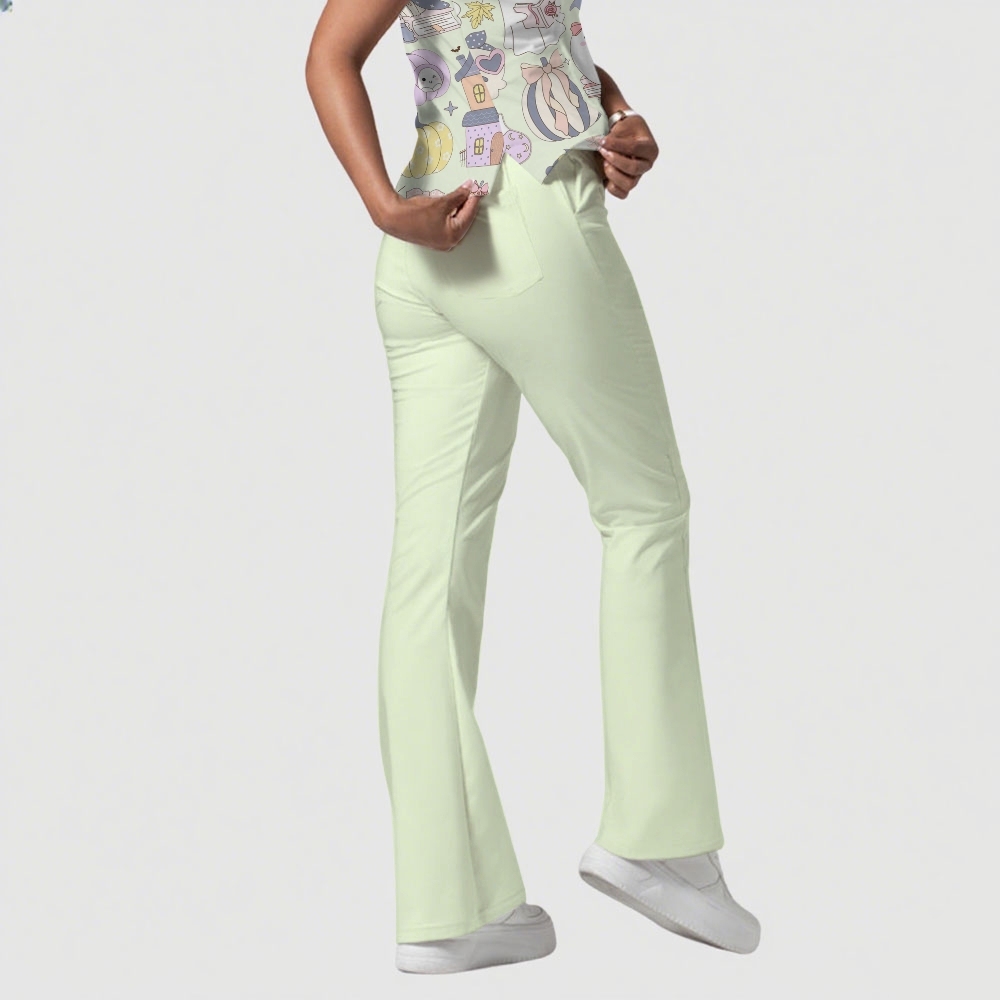 Women's Stand-Up Tie Zipper Cartoon Printed Scrub Set ST9126