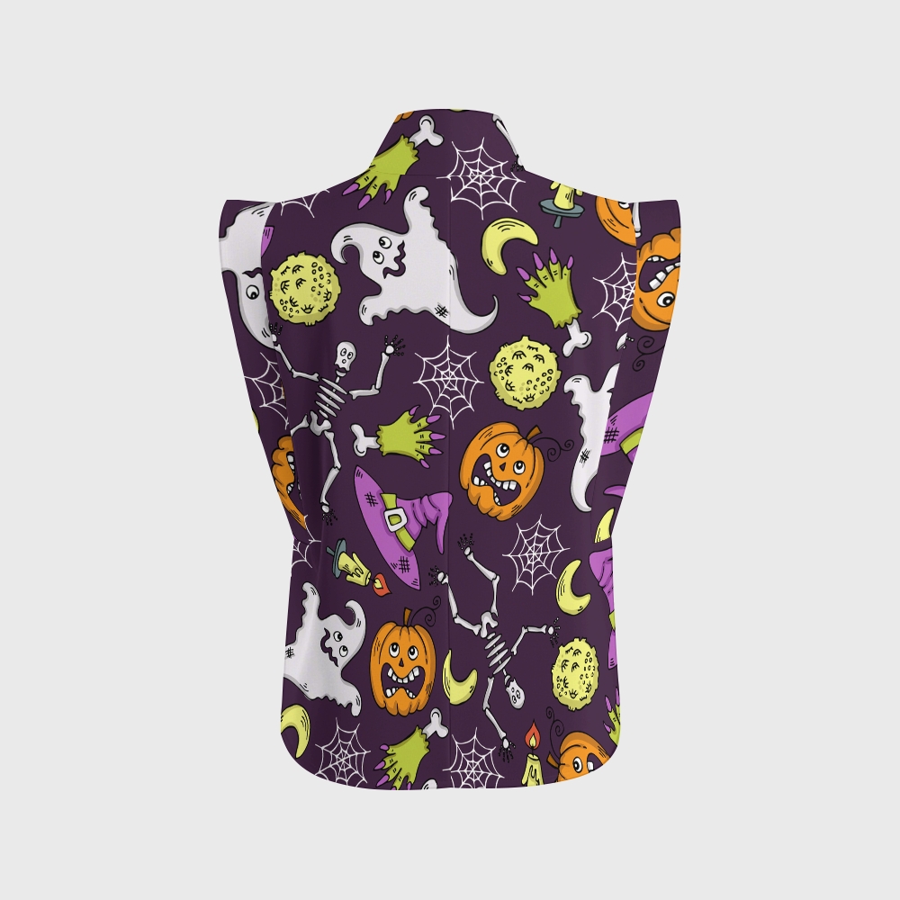 Women's Stand-Up Tie Zipper Halloween Printed Scrub Set SF91222